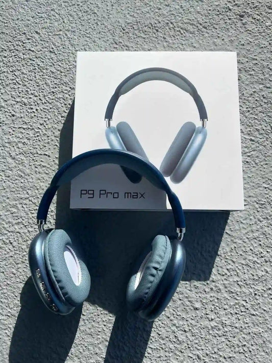 Blue P9 Pro Max Over-Ear Headphones displayed with box.