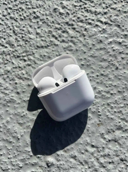 Pro 4 white wireless earphones.