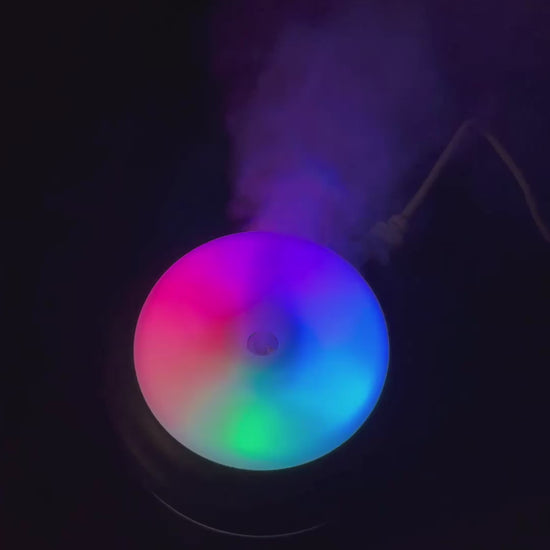 Humidifier LED at night in the video.